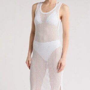 NWT - White Sleeveless Sheer Crochet Midi Beach Cover-Up Dress
